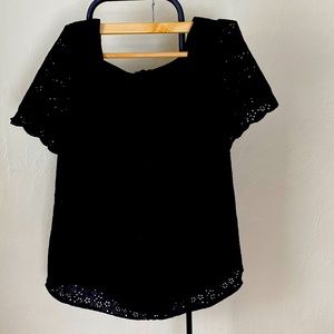 Black square neck lace detailed blouse
